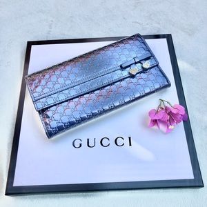 GUCCI Micro Shima RARE Blue Patent Leather GG Logo bifold long Wallet